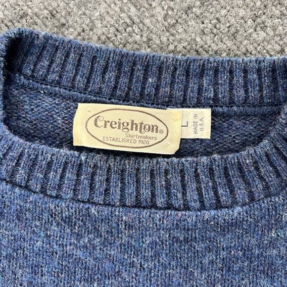 VTG Creighton Shirtmakers Blue Knit Crewneck Sweater Men’s Size L Made In USA - Picture 1 of 7
